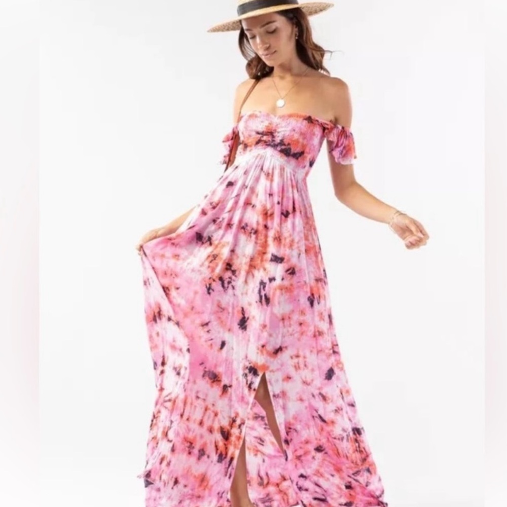 Tiare Hawaii Pink Tie-Dye Maxi Dress. Lightweight soft fabric.
